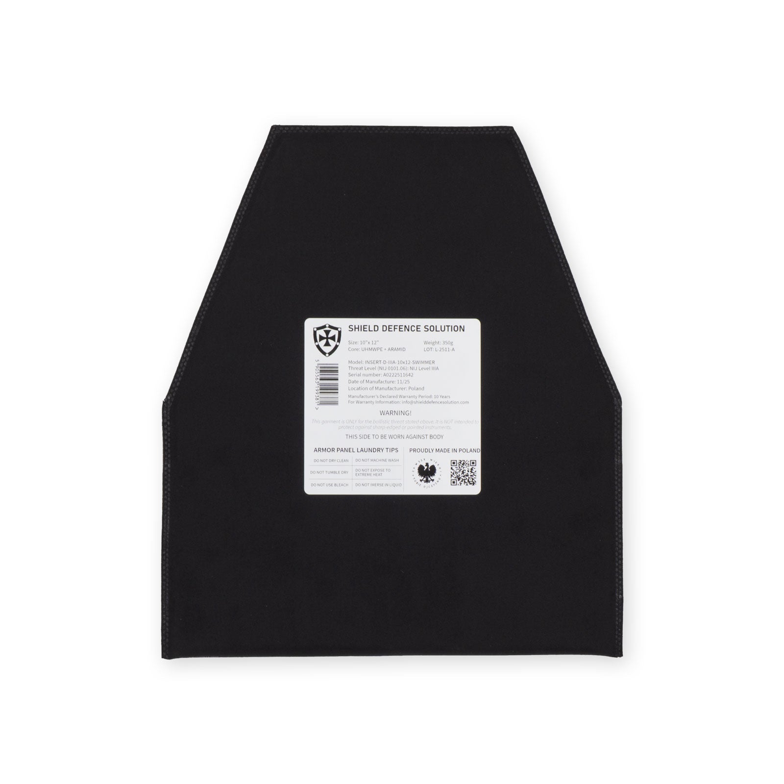 10"x12" Soft Armor Insert Panels Swimmers Cut | Front & Back Protection - Shield Defence Solution